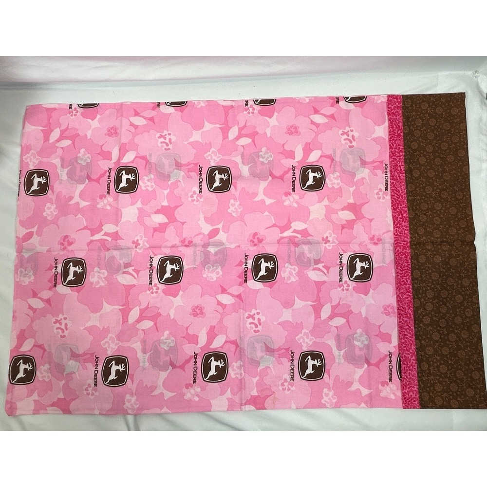 John Deere Pink Flower Farm Tractor Standard Pillowcase Set of 2 Handmade Cotton